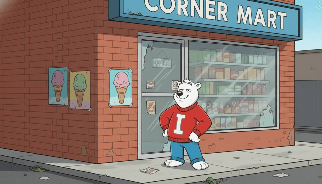 Icee Bear arrives at the corner store.